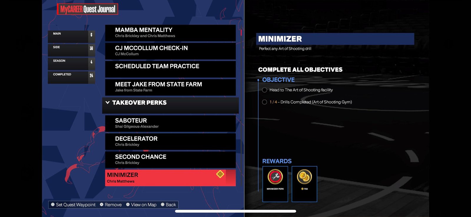 Minimizer Quest Objective in NBA 2k24