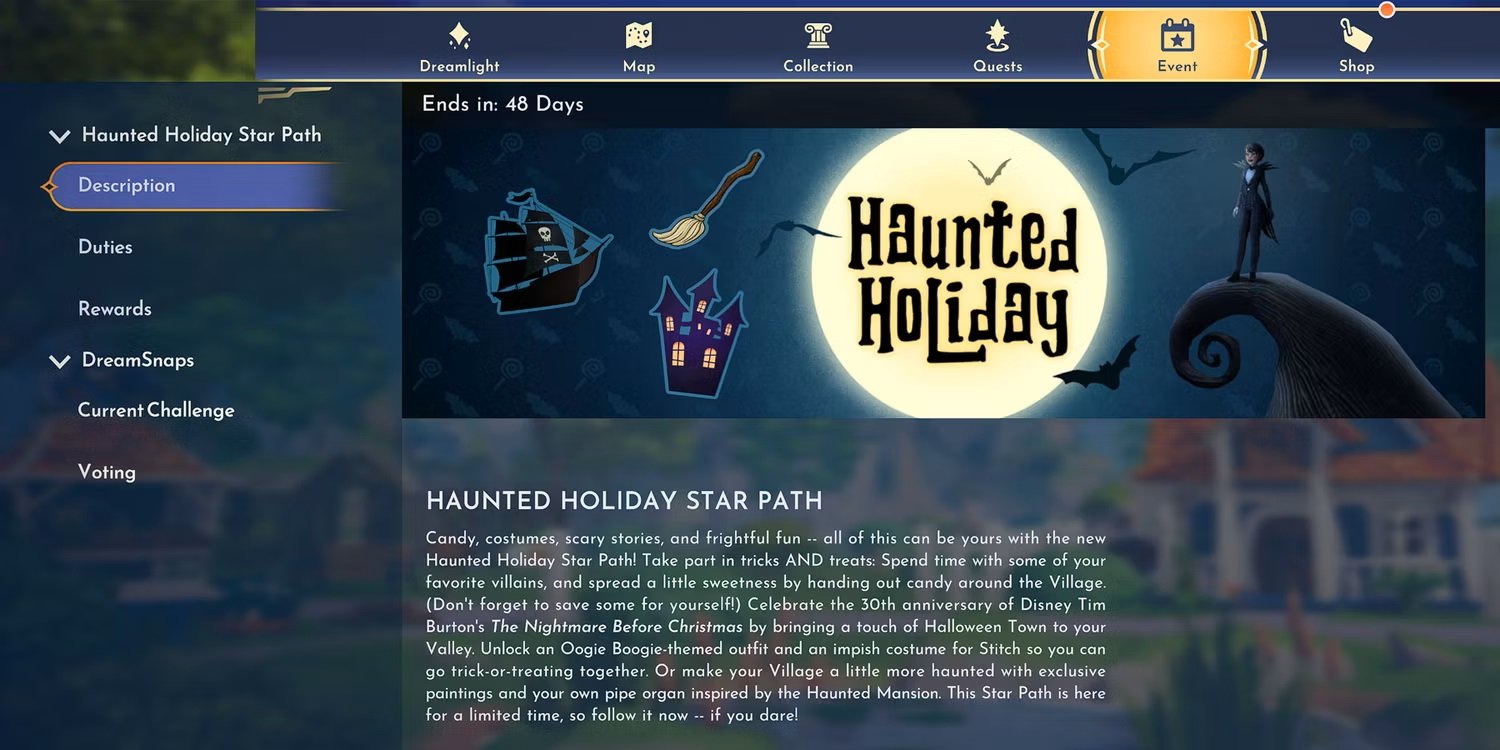 Haunted Holiday Star Path Event In Disney's Dreamlight Valley.