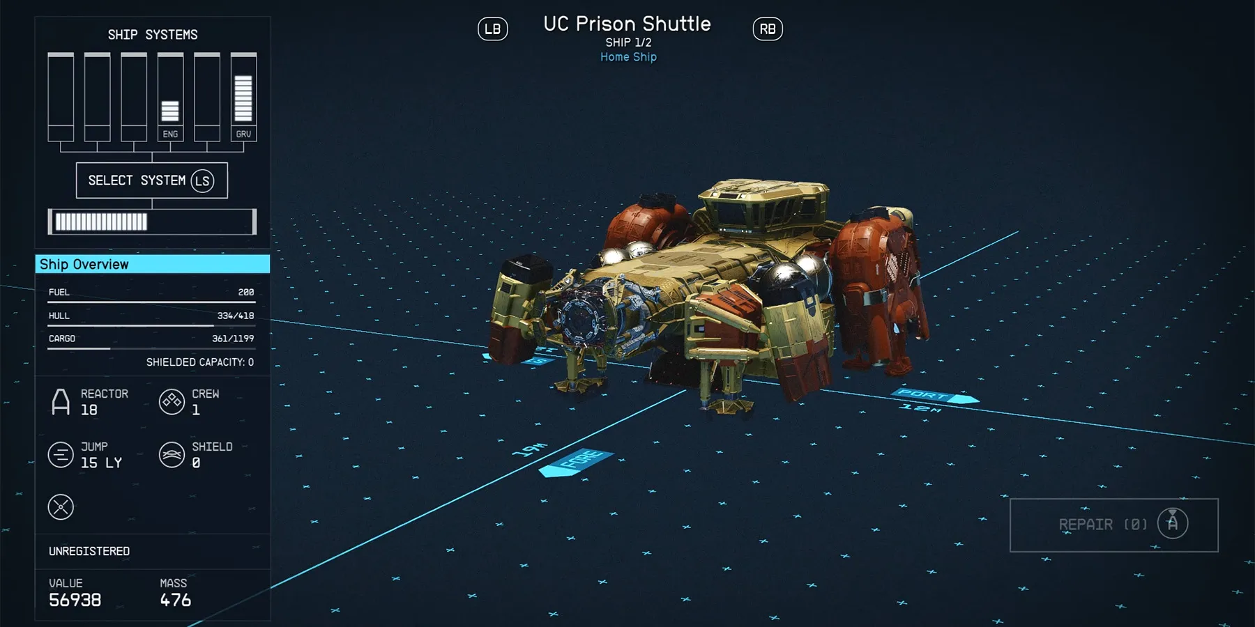 UC prison shuttle spaceship in starfield